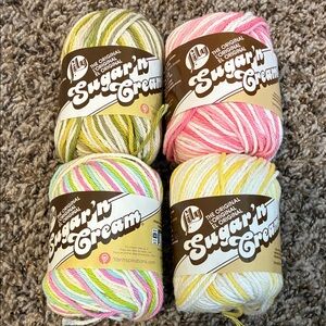 Lily Sugar'n Cream Yarn Collection - Pink, Green, Yellow, Cream- Lily Cotton-